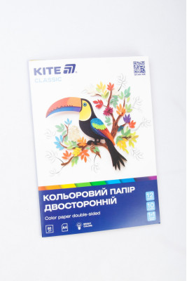 Папір кольоровий, А4, 12 аркушів,12 кольорів, 80г/м2, двосторонній